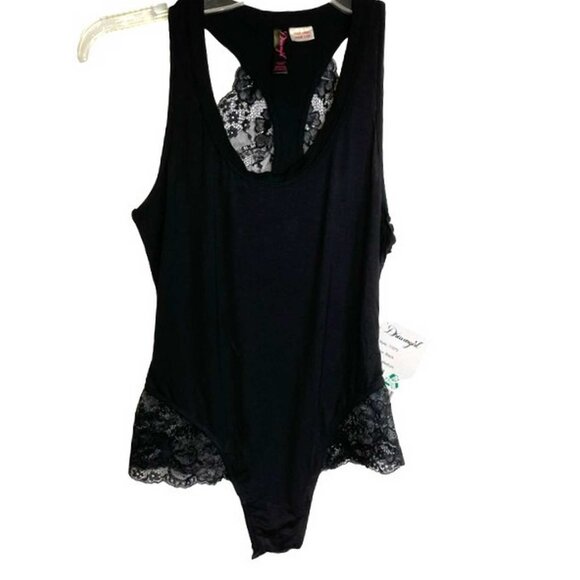 Dreamgirl Soft Jersey Bodysuit Lingerie with Racer Back and Lace Trim MEDIUM (22 - Picture 5 of 7
